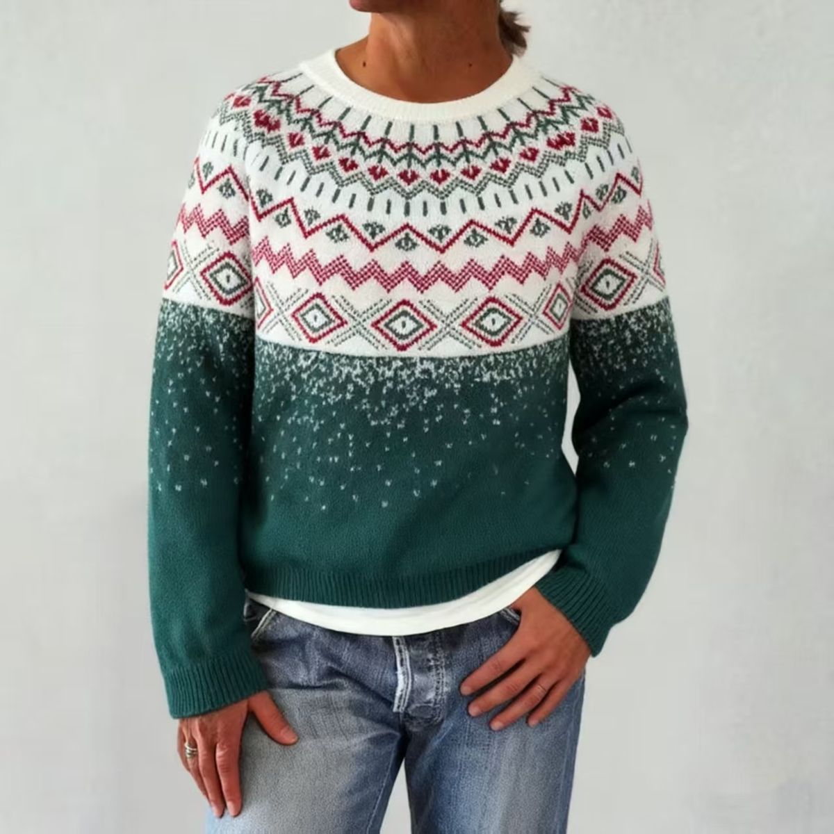 "Women's Chunky Knit Sweater - Soft Acrylic Blend Winter Pullover With Jacquard Pattern, Cozy Oversized Casual Sweater For Fall And Winter"_ecoleips.com