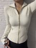"Slim-Fit Stand Collar Yoga Jacket For Women – Long Sleeve Sports Top With Gold Zipper, Breathable & Stretchy For Running, Pilates & Gym_ecoleips.com