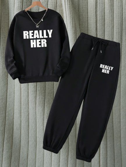 Women’s Clothing Sweater autumn and winter plus velvet thick round neck suit women's clothing fashion letter printing 0019 printing_ecoleips.com