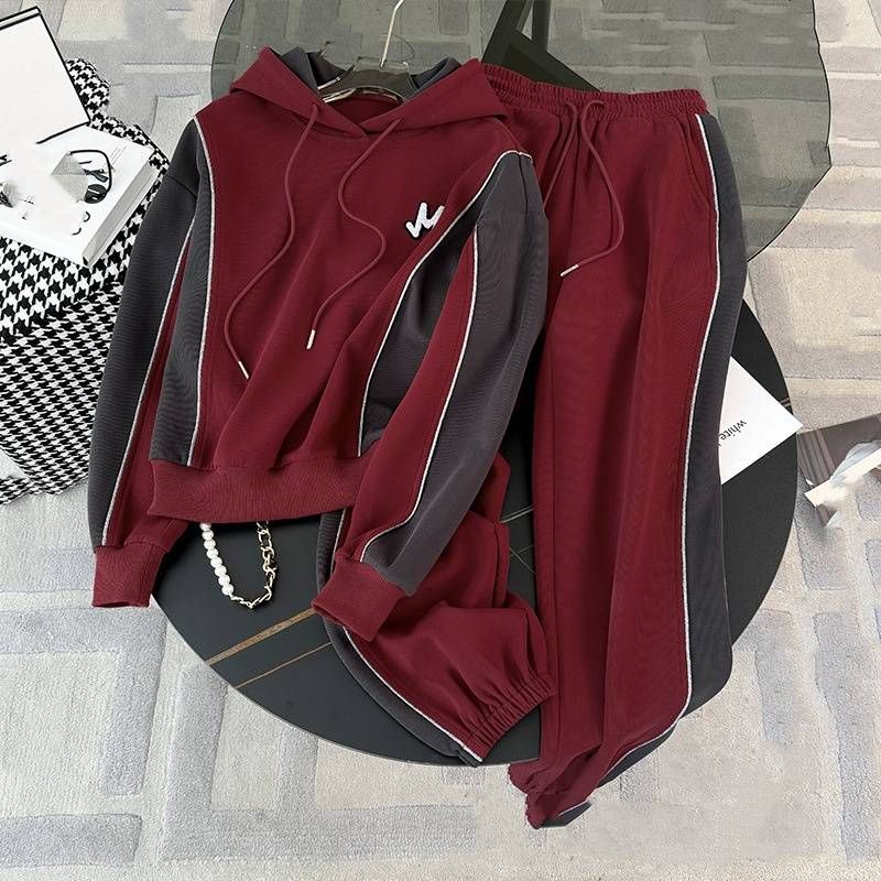 Women's Clothing Fashion Casual Sports Suit For Women In Spring With Hooded Patchwork Color Pants With Ankle Length Two Piece Suit_ecoleips.com
