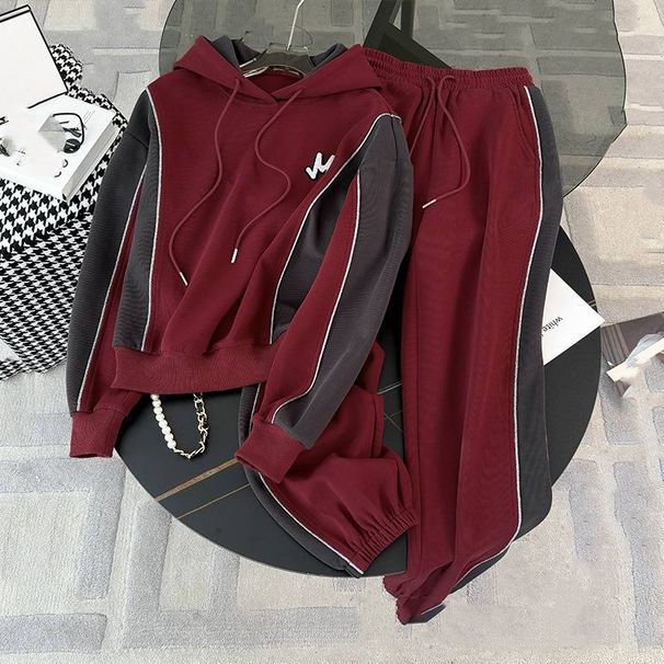 Women's Clothing Fashion Casual Sports Suit For Women In Spring With Hooded Patchwork Color Pants With Ankle Length Two Piece Suit_ecoleips.com