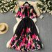 Women's Clothing Retro Palace Style Printed Long Heavy Duty Pleated Puff Sleeve Dress Spring Women's Pleated Skirt_ecoleips.com