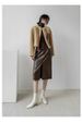 K Mid-length Leather Skirt For Women; Vintage, High-waisted, Slimming, Slit A-line Skirt With A Hip-hugging_ecoleips.com