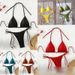 Women's Clothing Solid Color Tie Waist Halter Neck Two Piece Bikini Resort Style Sexy Vacation Swimsuit_ecoleips.com