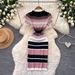 Women's Clothing Style Color Block Striped Knit Dress For Women Slim Fit Short Sleeve Elegant A-Line Skirt Summer Commuting Dress_ecoleips.com