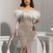 Women's Clothing Women's Dress Sexy Gold Feather Slit Hip Banquet Evening Dress_ecoleips.com