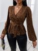 Waist-Cinching Long Sleeve Leopard Print Shirt With Tie, Slimming New Style, Elegant Loose Design_ecoleips.com