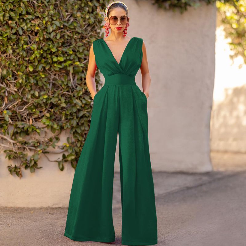 Women's Clothing Slim Jumpsuit High Waist Slimming Jumpsuit Straight Wide Leg Pants_ecoleips.com