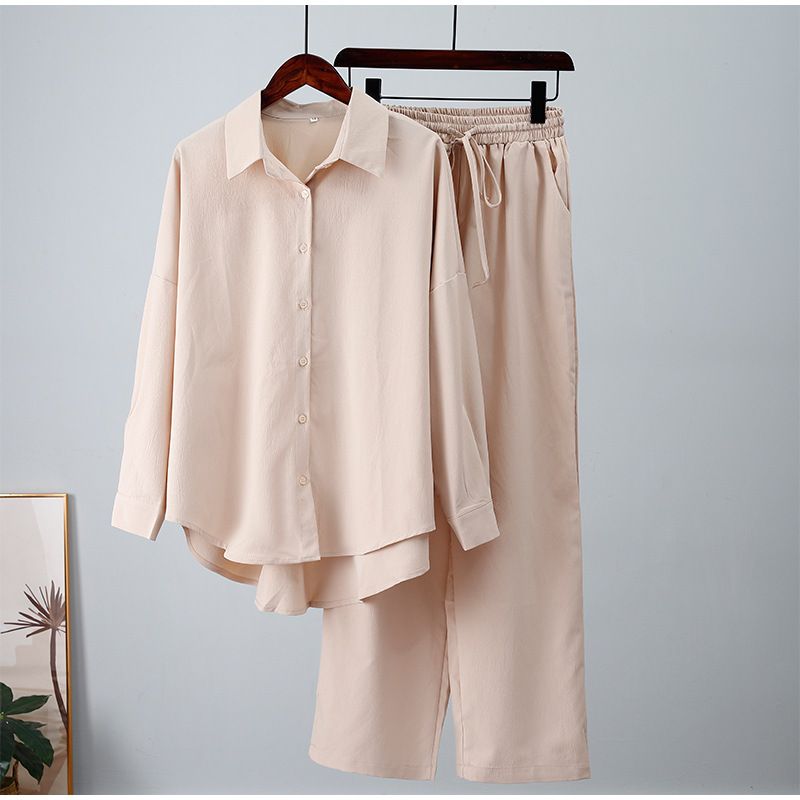 Fashion 2 Piece Set Loose Wide Leg Pants And Long Sleeved Shirt Casual Suit For Women Autumn Winter New_ecoleips.com