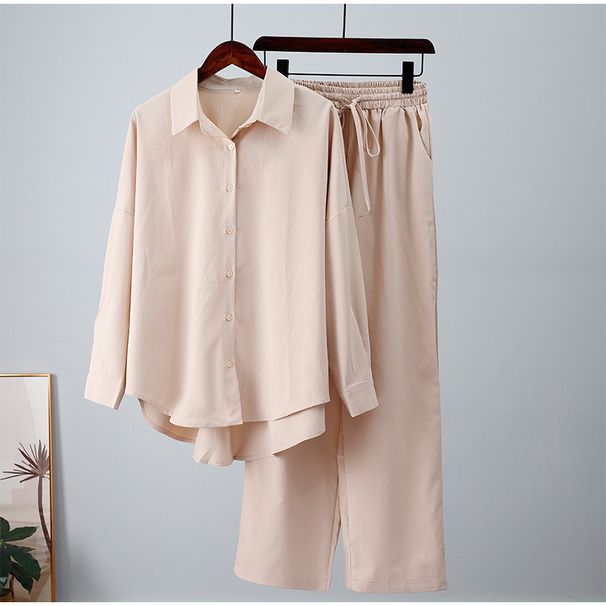 Fashion 2 Piece Set Loose Wide Leg Pants And Long Sleeved Shirt Casual Suit For Women Autumn Winter New_ecoleips.com