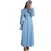 Elegant Wrap Waist Flowy Dress With Puff Sleeves - Long Sleeve Solid Color Midi Dress For Women, Autumn Casual Office Wear_ecoleips.com