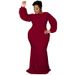 Elegant Plus Size Long Sleeve Sequin Maxi Dress, Fish Tail Hem Formal Gown For Evening Parties_ecoleips.com