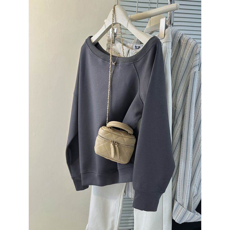 Real Shot Of Foreign Trade Women's Sweatshirt With An Asymmetrical Collar, Thin Style For Spring Autumn, Korean Version,_ecoleips.com