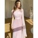 Elegant One-Shoulder Flowy Maxi Dress - Stretchy Polyester Blend, Slit Detail, Flattering Fishtail Hem For Women_ecoleips.com