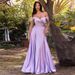 Off-Shoulder Evening Dress Pleated A-Line Formal Ball Gown Satin Slit Style Bridesmaid_ecoleips.com