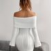 Women's Off-Shoulder Knitted Bodycon Dress With Flared Sleeves - Stretchy Ribbed Casual Midi Dress For Autumn (White, Black, Beige, Peach, Red)_ecoleips.com