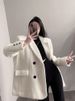 2024 New Korean Style Women's Blazer, High-End Corduroy Casual Loose White Suit Jacket For Spring And Autumn_ecoleips.com
