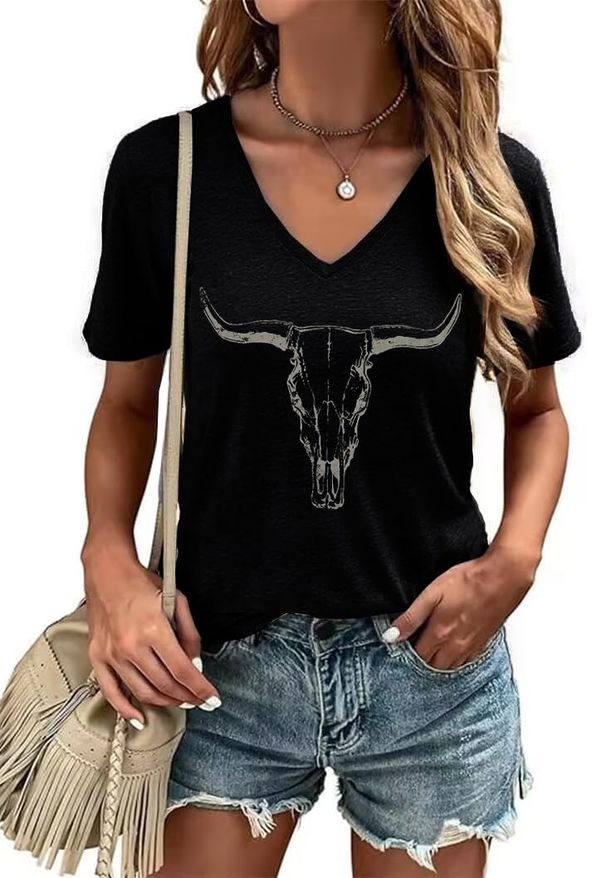 Women's T-Shirt V-Neck Graphic Tees Vintage Boho Flowers Shirt Summer Casual Plant Short Sleeve Tshirt Tops_ecoleips.com