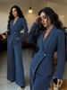 Modern Utility Suit Set - Belt-Button Blazer & Wide-Leg Trousers For Men, Premium Polyester (Military Green/Navy)_ecoleips.com