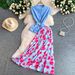 Lady Chic Notch Lapel Slim-Fit Round Neck Top And High-Waist Floral Print Midi Dress 2-Piece Set Elegant Floral Print_ecoleips.com