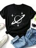 Women Crew Neck Short Sleeve T-Shirt, Minimal Planet Star Line Graphic Loose Fit Casual Summer Basic Tee Tops_ecoleips.com