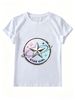 Women Y2K Star Girl Holographic Planet Graphic T-Shirt Chrome Five Pointed Star Print Crew Neck Short Sleeve White Casual Tee_ecoleips.com