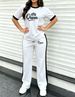 Women's Simple Sport 2-piece Set, Classic Print Colorblock Tee & Stretch Knit Side-stripe Drawstring Wide Leg Pants For Spring Summer Commute & Gym_ecoleips.com