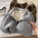 Women's Clothing Fleece-Lined Zip-Up Hoodie - Cozy Winter Pullover With Stand Collar, Loose Fit Casual Outerwear For Daily Commute (Grey/Beige/Brown)_ecoleips.com