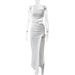 Women's Sexy Lace-Up Hollow Long Skirt Slit Dress Oblique Collar Suspender European American Style Hot Selling 2024_ecoleips.com