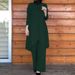 2025 Muslim Women's Clothing Autumn New Solid Color Round Neck Pullover Midi Skirt Long Pants Fashion Two-Piece Set_ecoleips.com