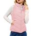 Women's Quilted Vest With Stand Collar, Zip Pockets, Winter Warm Padded Sleeveless Jacket For Casual Outerwear_ecoleips.com
