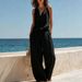 Women's Sleeveless Ruffled Neck Wide Leg Pants Set European American Style Summer Casual Vacation Two Piece Trendy Cross Border_ecoleips.com