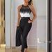 Women's Clothing Temperament Commuting Printed Cross Strap Gradient Top Solid Color Skinny Pants Two Piece Set_ecoleips.com