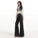 6313#American-style Denim Flared Jeans For Women, Dark Blue, Non-tight-fitting, Casual Straight-leg Bell-bottom Pants_ecoleips.com