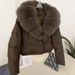 Women's Short Down Jacket With Oversized Fox Fur Collar - Winter Fashion Coat With White Duck Down, Detachable Fur, Loose Fit, Multiple Colors_ecoleips.com