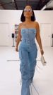 Women's Clothing New Tube Top Multi Pocket Workwear Jeans Jumpsuit Multi Button Women's Clothing_ecoleips.com