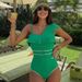 Women's Green One-Shoulder Ruffled One-Piece Swimsuit European American Style Cross-Border Hot Sell Summer Sexy Vacation Suit_ecoleips.com