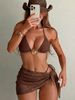 European American Style Solid Color Hollow out Bikini Set Women's Three Piece Swimsuit with Suspender Skirt for Vacation_ecoleips.com