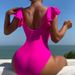 V Neck Ruffled One Piece Swimsuit For Women Bodycon Style Conservative Triangle Beach Swimwear_ecoleips.com