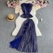 Women's Clothing Elegant Double Layer Ruffled V Neck Sleeveless Waist Top High Waist Slim Slit Skirt Suit_ecoleips.com