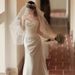 French Style Strapless Light Wedding Dress Bridal Satin Gown for Women Simple Natural Luxurious Reception Dress Niche Wear_ecoleips.com