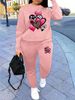 Women's Autumn/Winter Hip Hop Casual Street Fashion Heart Pattern Printed Round Neck Sweatshirt+Sweatpants Warm Set-663_ecoleips.com