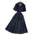 Retro Denim Style Collared Short Sleeved A-Line Dress Women's Slimming Elegant Korean Style for Early Spring Commuting_ecoleips.com