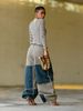 Women's Curved Edge Frayed Hem Jeans Two Tone Color Block Casual Cotton Denim Jeans With Belt Spring/Autumn Summer Collection_ecoleips.com