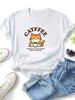 Women Crew Neck Short Sleeve T Shirt Catffee Cat Coffee Slogan Graphic Tee Cute Animal Loose Casual Daily Streetwear Tops_ecoleips.com