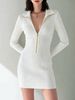 Women Soft Skin-Friendly Lightweight Breathable Rib Knit Dress Zip Collar Long Sleeve Loose Stretch Bodycon Mini Knit Dress_ecoleips.com