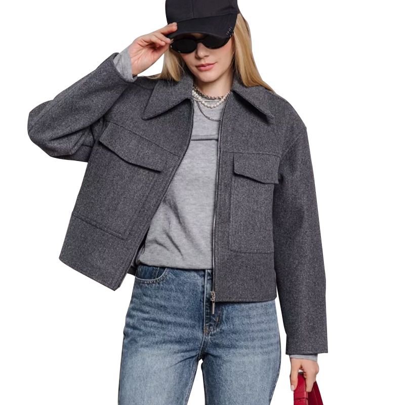 Women's Tweed Jacket Open Front Cardigan Coat Long Sleeve Notch Lapel Large Pockets Autumn Winter Outerwear_ecoleips.com