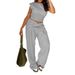 Women's Clothing Fashion Casual Suits Slim Navel Baring Solid Color Short Sleeved Trousers Sets_ecoleips.com