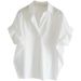 Women's Retro Hong Kong Style Short Sleeve Shirt Stylish Versatile White Loose Batwing Sleeve Collar Top for Summer 2026_ecoleips.com