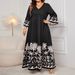 Aria Basics Aria Basics Cross-Border New Bell Sleeve Loose European And American Elegant Style V-Neck Printed Long Dress For Women_ecoleips.com